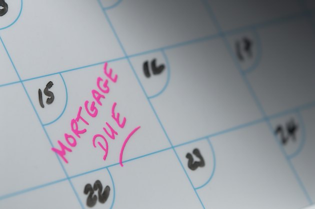 Close-up of mortgage due date on calendar