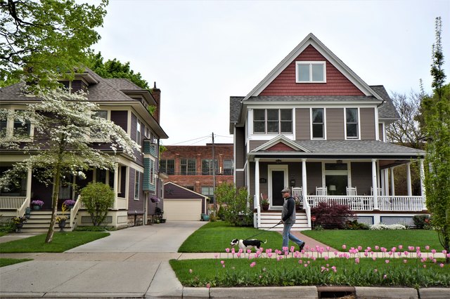 Historic homes in spring scene