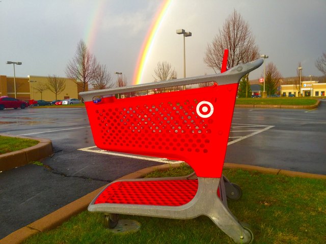 Double rainbow ending in Target shopping cart