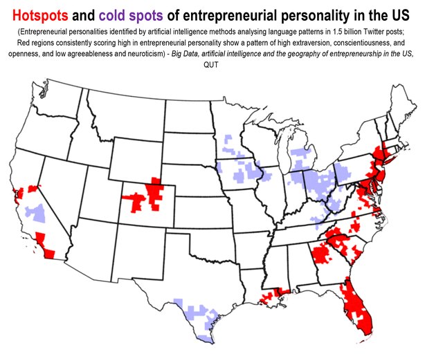 Graphs showing entrepreneurship and startup hot and cold spots