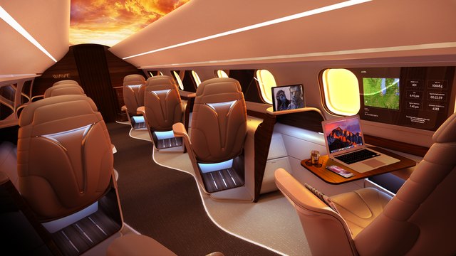 Interior rendering of an Aura private jet
