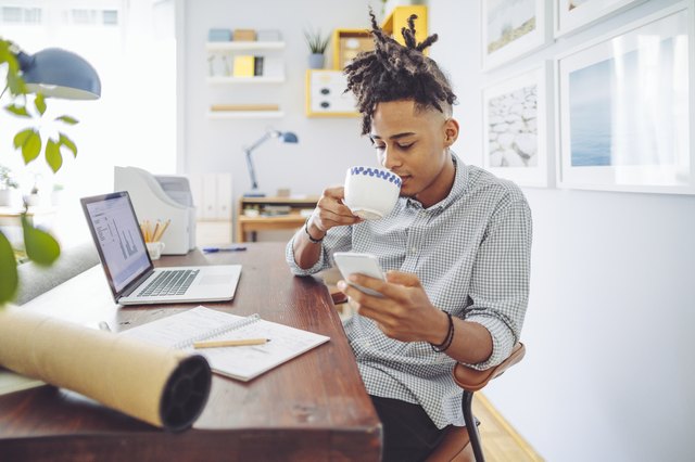 Young man working at home