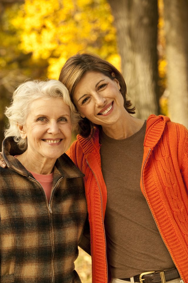Mother and daughter on a walk in Autum