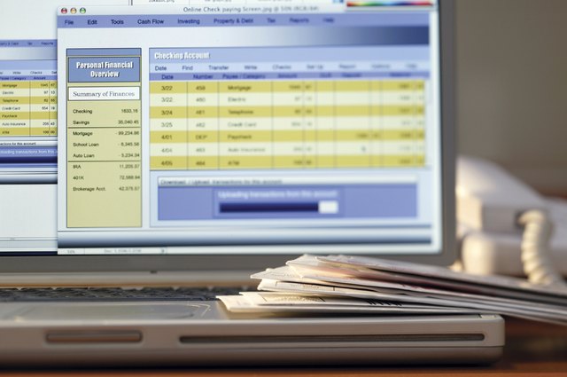 Online checking account on computer screen