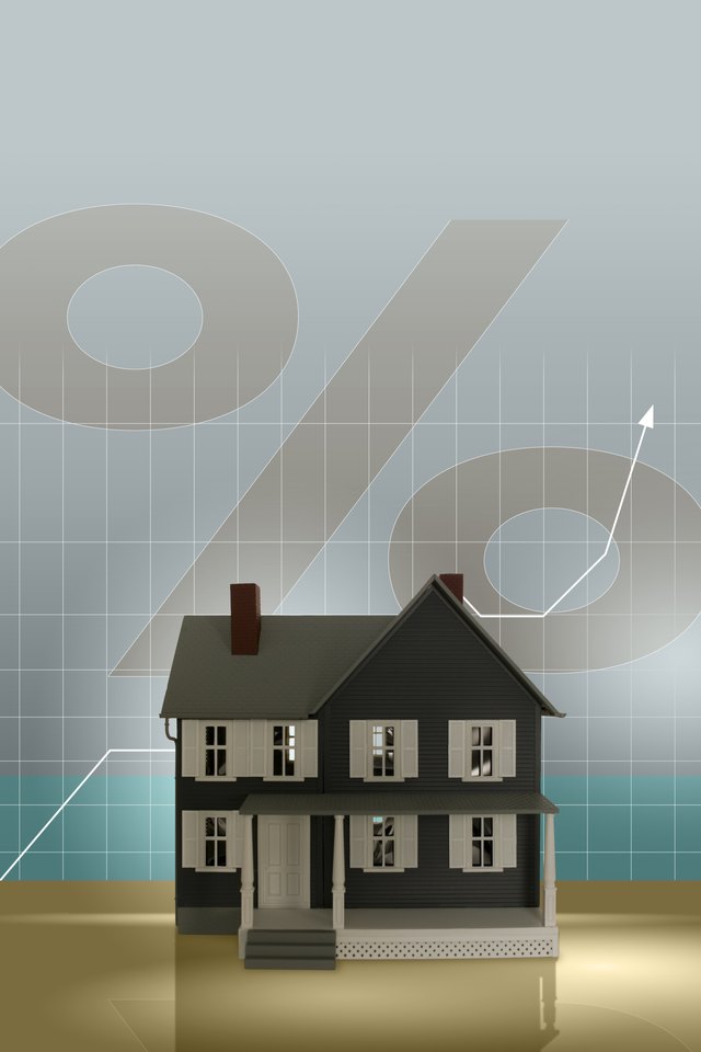 Model house, graph and percent sign