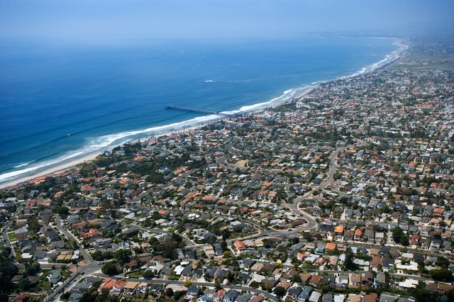 Aerial view of beachfront homes in Southern California