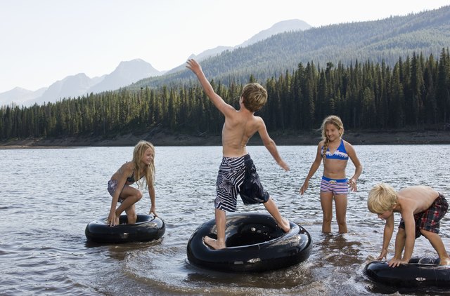 Kids playing in lake