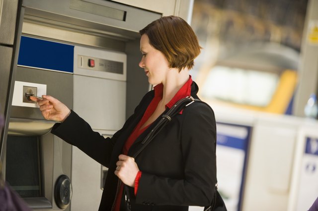 Businesswoman using an ATM