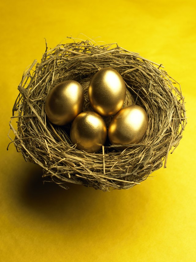 Golden eggs in nest